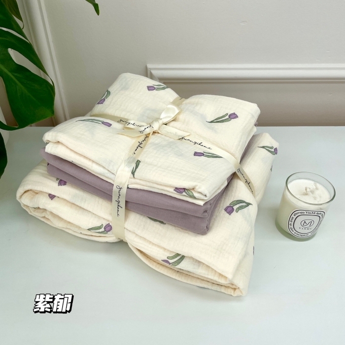 源启生活 2025新款全棉A类双层皱皱纱四件套 紫郁
