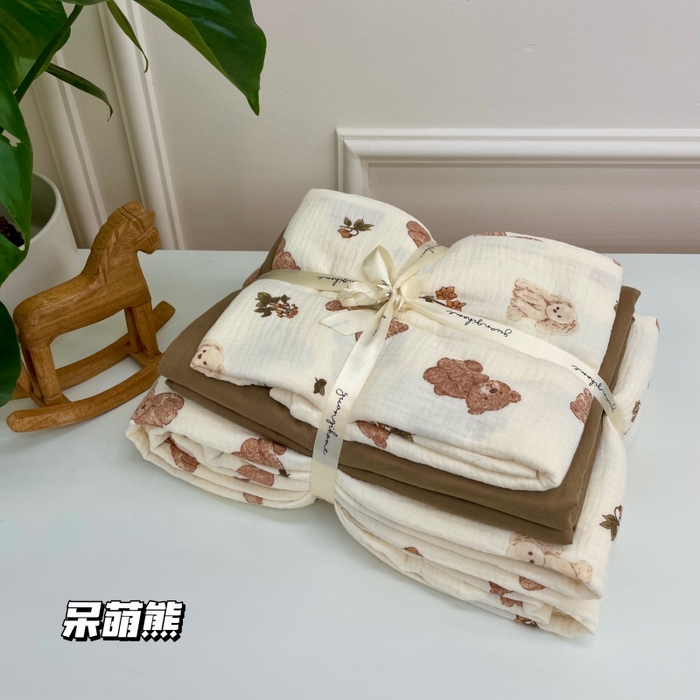 源启生活 2025新款全棉A类双层皱皱纱四件套 呆萌熊