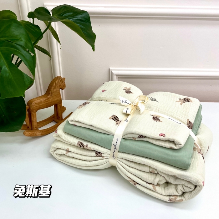 源启生活 2025新款全棉A类双层皱皱纱四件套 兔斯基