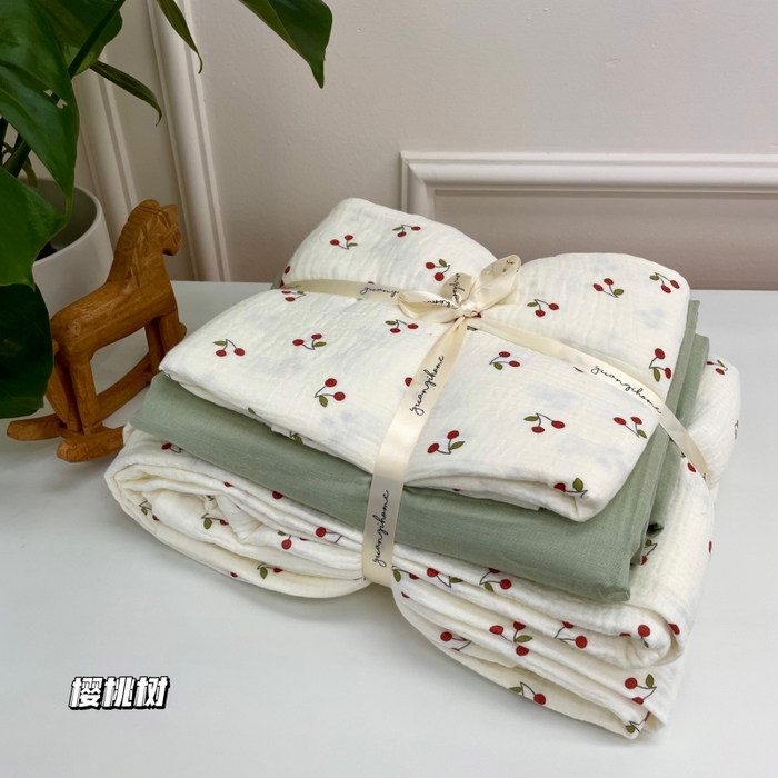 源启生活 2025新款全棉A类双层皱皱纱四件套 樱桃树