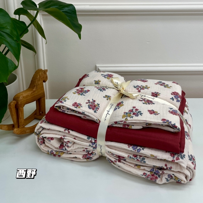 源启生活 2025新款全棉A类双层皱皱纱四件套 西野