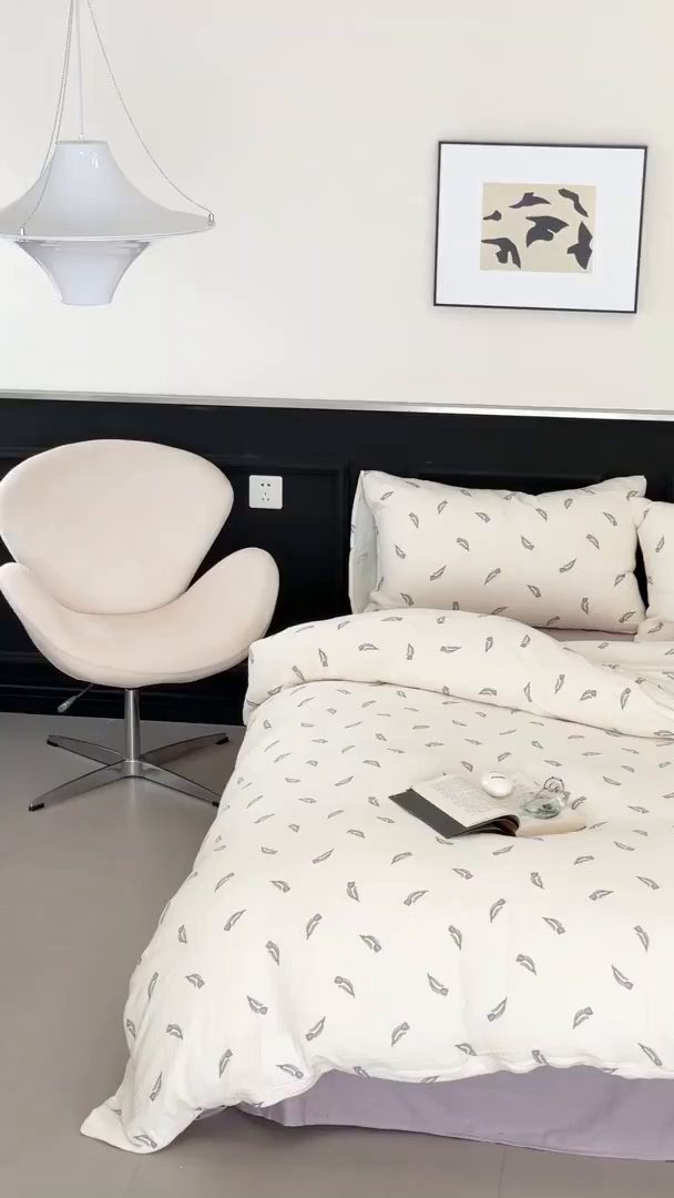 91家纺网 家纺一手货源 找家纺 源启生活 2025新款全棉A类双层皱皱纱四件套 紫郁