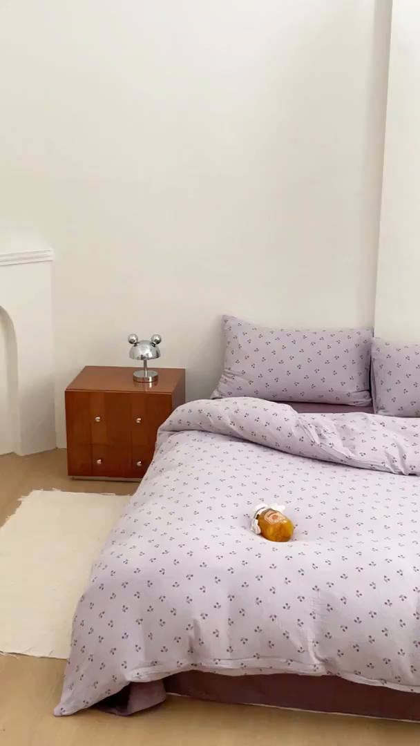 91家纺网 家纺一手货源 找家纺 源启生活 2025新款全棉A类双层皱皱纱四件套 樱桃酱