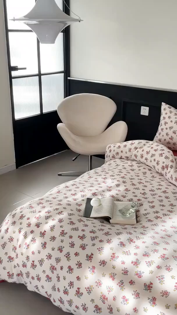 91家纺网 家纺一手货源 找家纺 源启生活 2025新款全棉A类双层皱皱纱四件套 西野