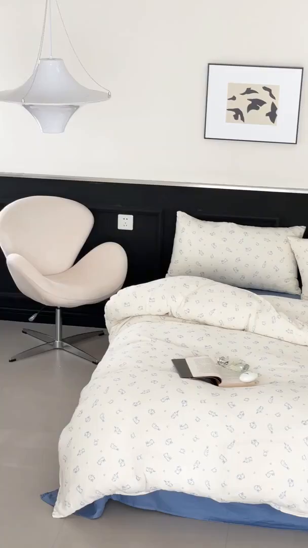 91家纺网 家纺一手货源 找家纺 源启生活 2025新款全棉A类双层皱皱纱四件套 奶油兔兔