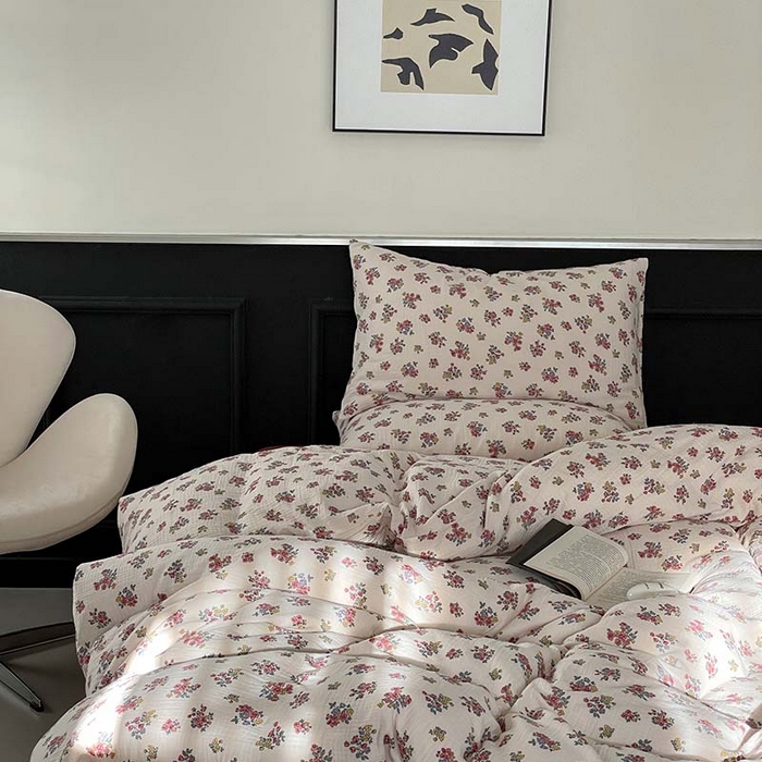 91家纺网 家纺一手货源 找家纺 源启生活 2025新款全棉A类双层皱皱纱四件套 西野