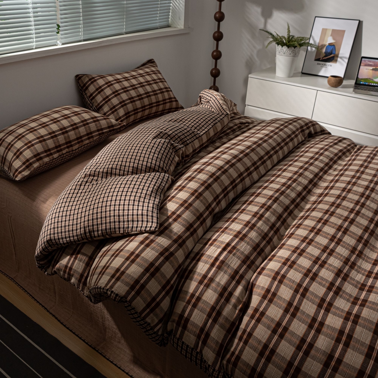 91家纺网 家纺一手货源 找家纺 （总）仰望棉麻双层纱供应链 2026新款焦糖玛奇朵全棉色织双层纱四件套