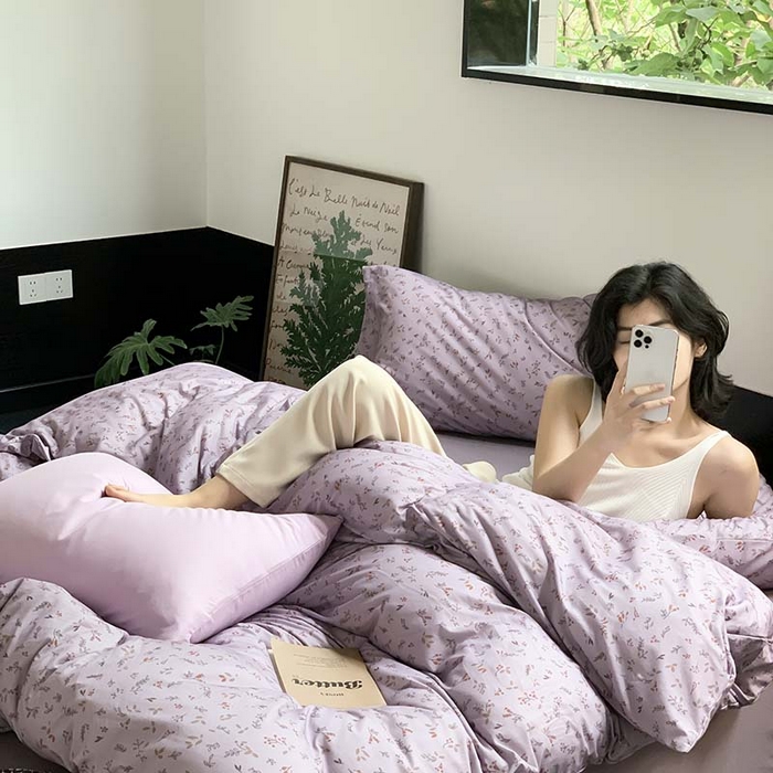 源启生活 2025秋冬新款A类全棉针织棉活性印染四件套 紫陌