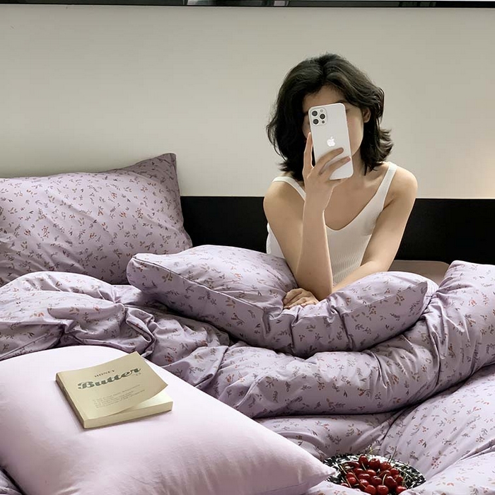 91家纺网 家纺一手货源 找家纺 源启生活 2025秋冬新款A类全棉针织棉活性印染四件套 紫陌