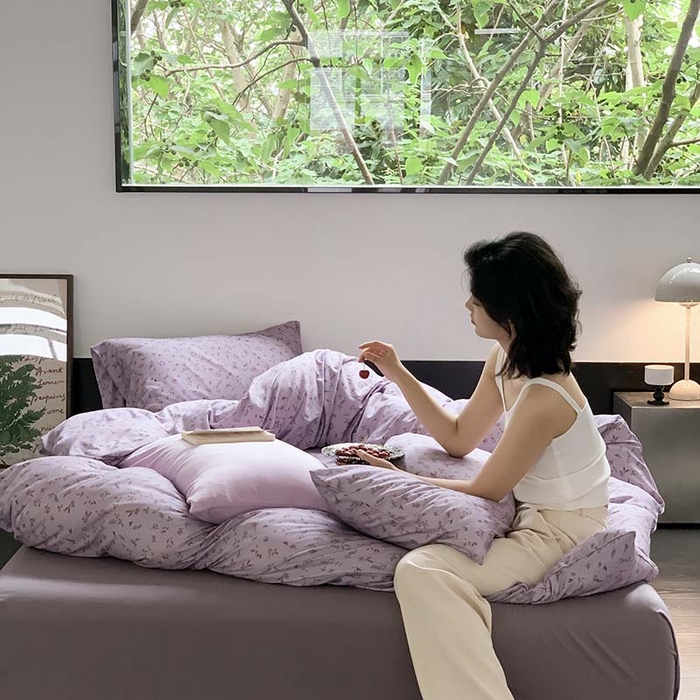 91家纺网 家纺一手货源 找家纺 源启生活 2025秋冬新款A类全棉针织棉活性印染四件套 紫陌