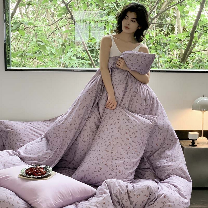 91家纺网 家纺一手货源 找家纺 源启生活 2025秋冬新款A类全棉针织棉活性印染四件套 紫陌