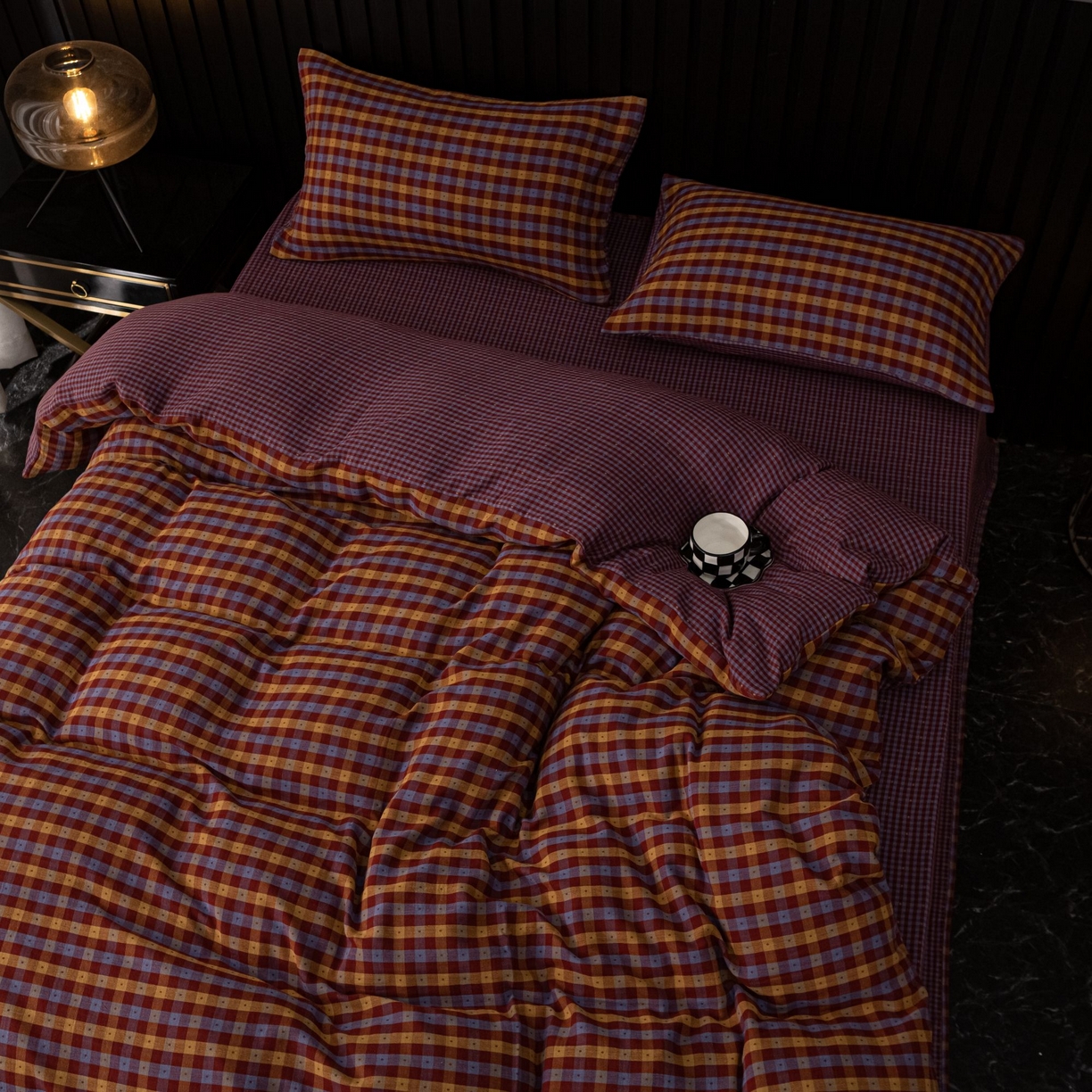 91家纺网 家纺一手货源 找家纺 （总）仰望棉麻双层纱供应链 2026新款遇见彩虹全棉色织双层纱四件套