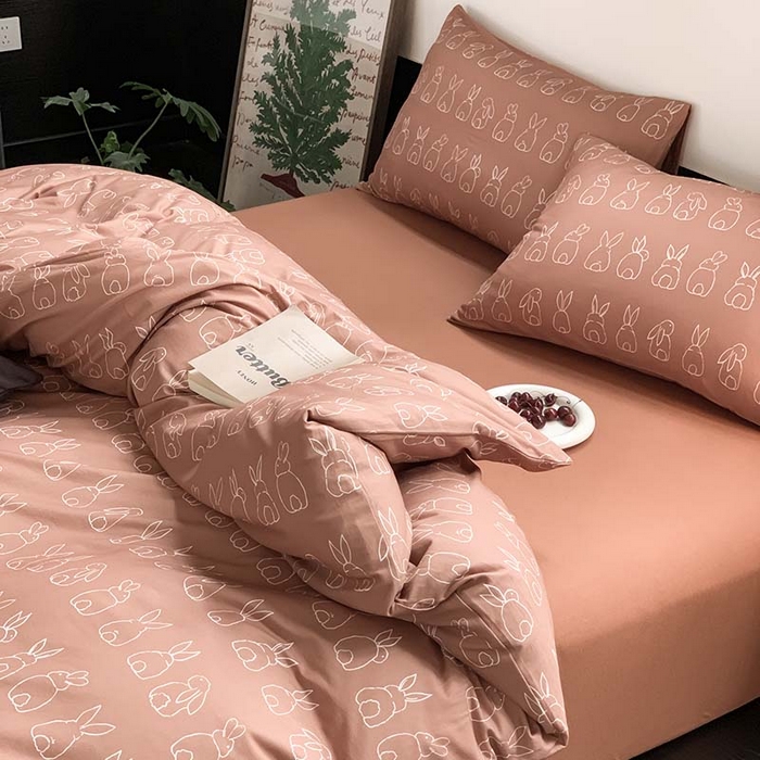 91家纺网 家纺一手货源 找家纺 源启生活 2025秋冬新款A类全棉针织棉活性印染四件套 你好兔兔