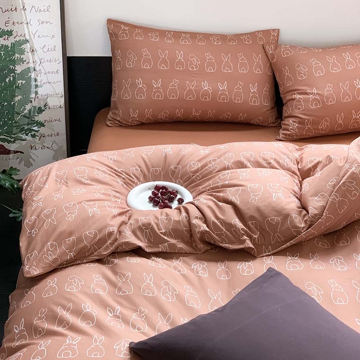 91家纺网 家纺一手货源 找家纺 源启生活 2025秋冬新款A类全棉针织棉活性印染四件套 你好兔兔