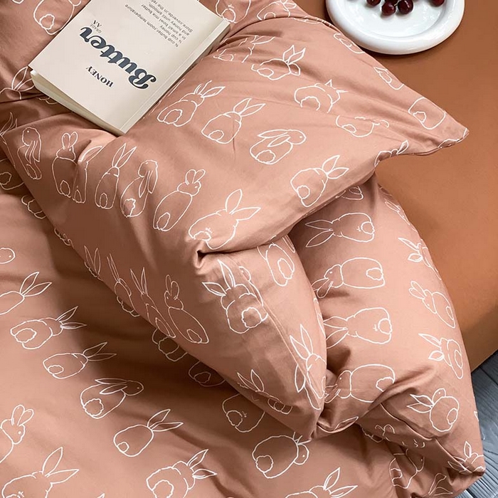 91家纺网 家纺一手货源 找家纺 源启生活 2025秋冬新款A类全棉针织棉活性印染四件套 你好兔兔