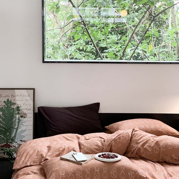 91家纺网 家纺一手货源 找家纺 源启生活 2025秋冬新款A类全棉针织棉活性印染四件套 你好兔兔