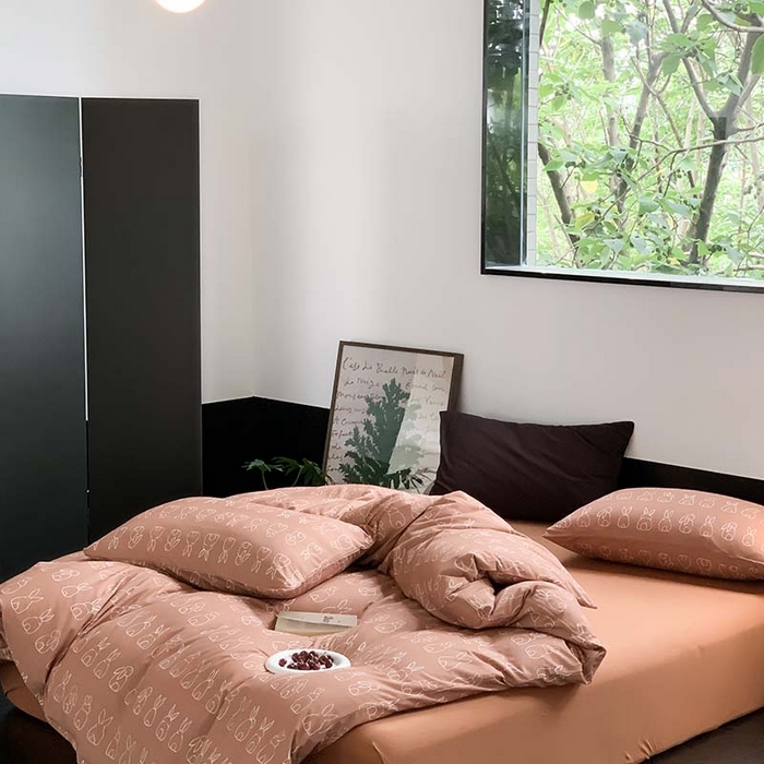 91家纺网 家纺一手货源 找家纺 源启生活 2025秋冬新款A类全棉针织棉活性印染四件套 你好兔兔