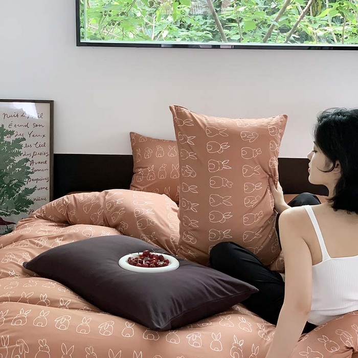 91家纺网 家纺一手货源 找家纺 源启生活 2025秋冬新款A类全棉针织棉活性印染四件套 你好兔兔