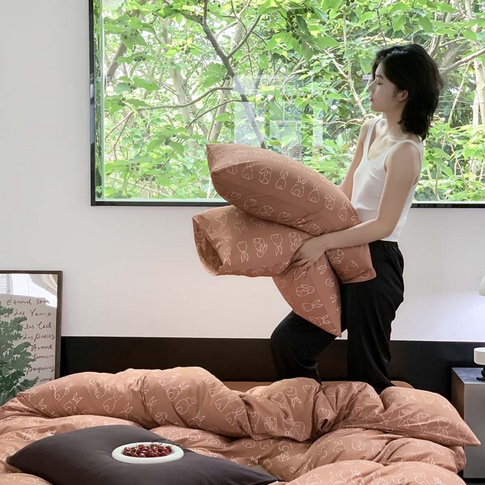 91家纺网 家纺一手货源 找家纺 源启生活 2025秋冬新款A类全棉针织棉活性印染四件套 你好兔兔