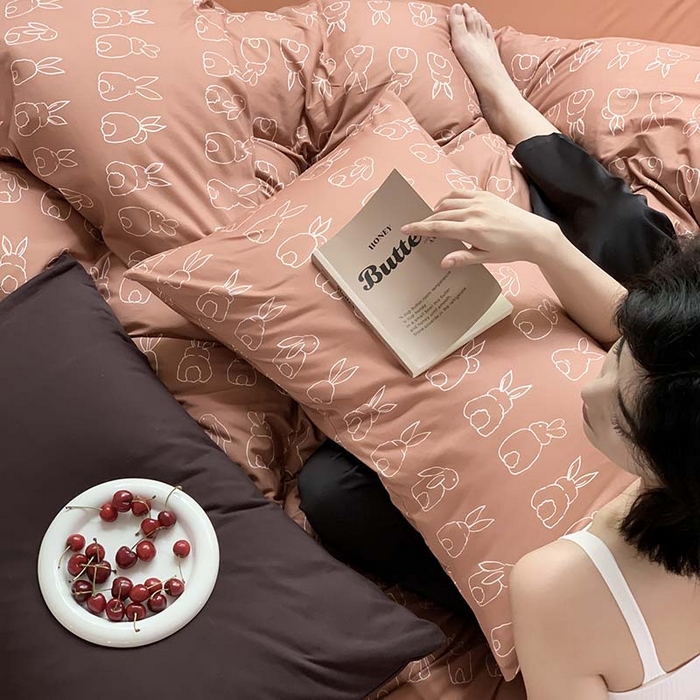 91家纺网 家纺一手货源 找家纺 源启生活 2025秋冬新款A类全棉针织棉活性印染四件套 你好兔兔