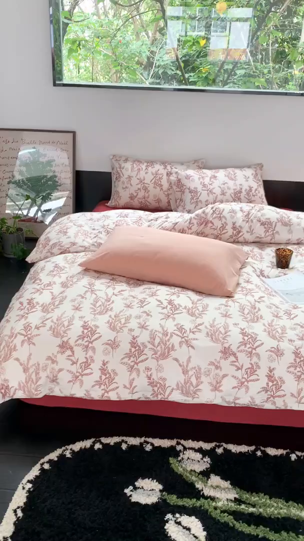 91家纺网 家纺一手货源 找家纺 源启生活 2025秋冬新款A类全棉针织棉活性印染四件套 红妆