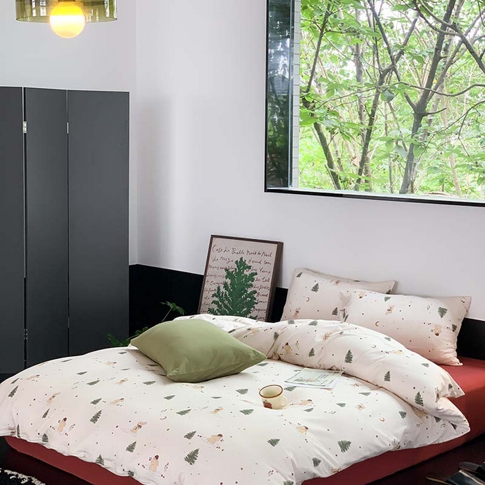 91家纺网 家纺一手货源 找家纺 源启生活 2025秋冬新款A类全棉针织棉活性印染四件套 圣诞兔