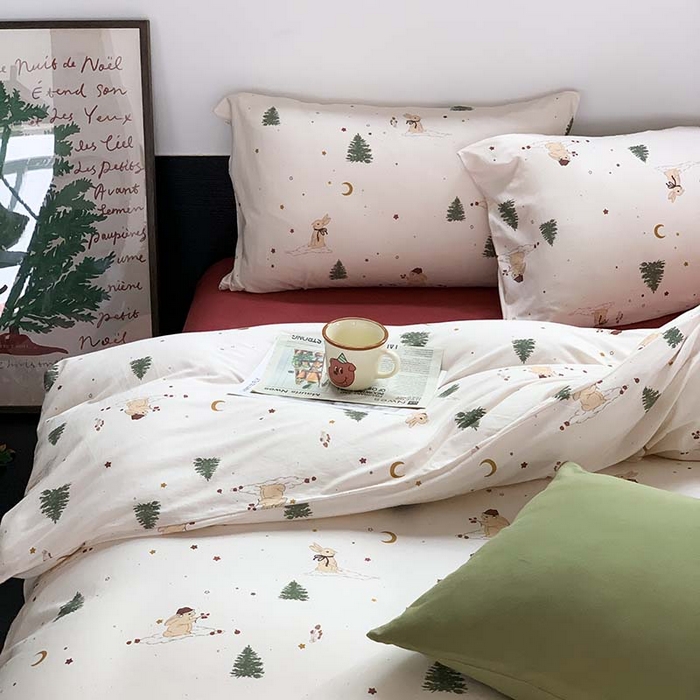 91家纺网 家纺一手货源 找家纺 源启生活 2025秋冬新款A类全棉针织棉活性印染四件套 圣诞兔