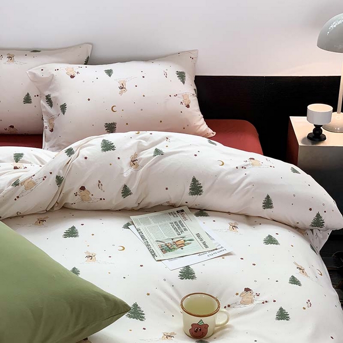 91家纺网 家纺一手货源 找家纺 源启生活 2025秋冬新款A类全棉针织棉活性印染四件套 圣诞兔