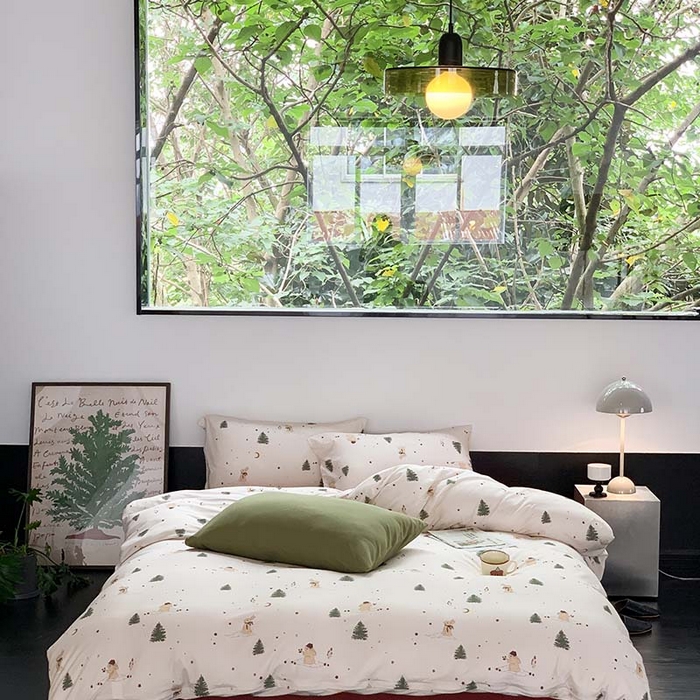 91家纺网 家纺一手货源 找家纺 源启生活 2025秋冬新款A类全棉针织棉活性印染四件套 圣诞兔