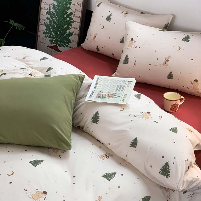 91家纺网 家纺一手货源 找家纺 源启生活 2025秋冬新款A类全棉针织棉活性印染四件套 圣诞兔