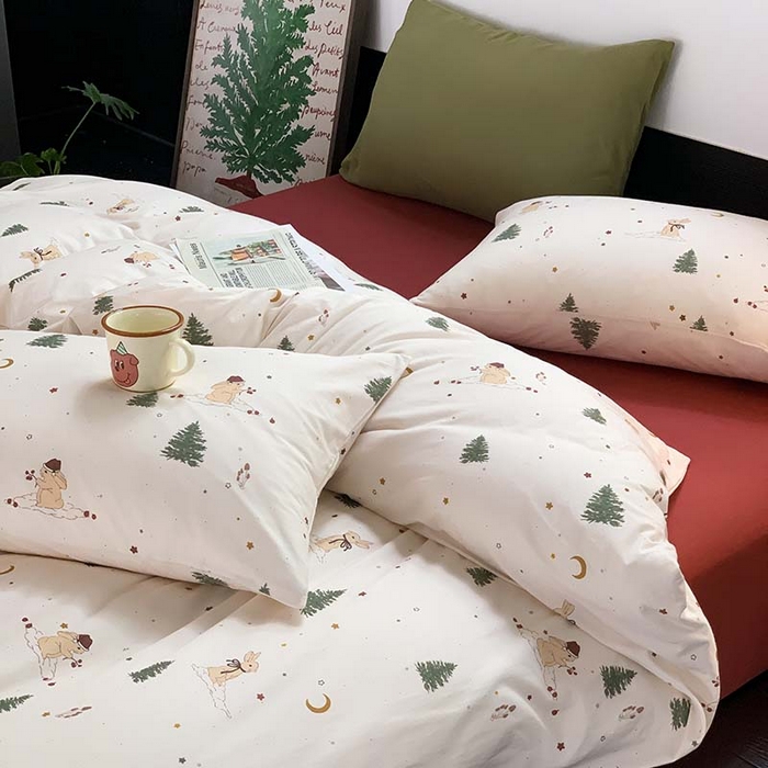 91家纺网 家纺一手货源 找家纺 源启生活 2025秋冬新款A类全棉针织棉活性印染四件套 圣诞兔