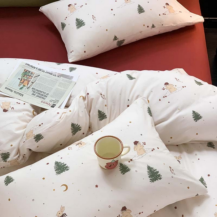 91家纺网 家纺一手货源 找家纺 源启生活 2025秋冬新款A类全棉针织棉活性印染四件套 圣诞兔