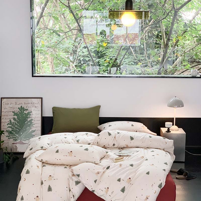 91家纺网 家纺一手货源 找家纺 源启生活 2025秋冬新款A类全棉针织棉活性印染四件套 圣诞兔