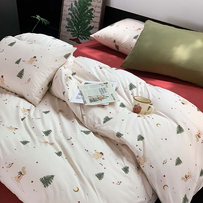 91家纺网 家纺一手货源 找家纺 源启生活 2025秋冬新款A类全棉针织棉活性印染四件套 圣诞兔