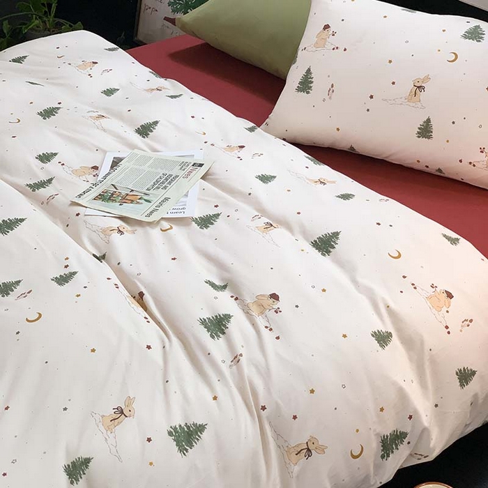 91家纺网 家纺一手货源 找家纺 源启生活 2025秋冬新款A类全棉针织棉活性印染四件套 圣诞兔