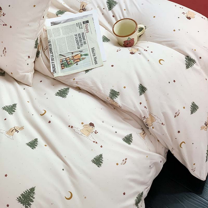 91家纺网 家纺一手货源 找家纺 源启生活 2025秋冬新款A类全棉针织棉活性印染四件套 圣诞兔