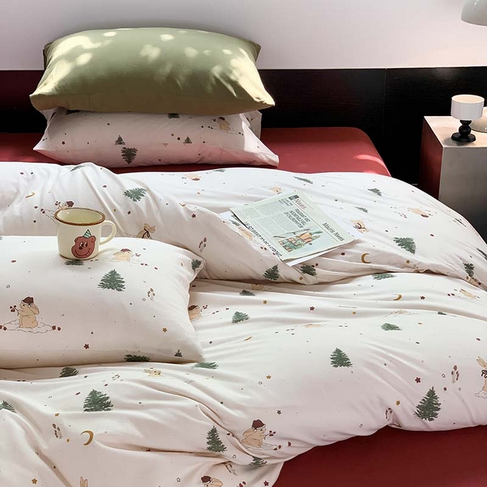 91家纺网 家纺一手货源 找家纺 源启生活 2025秋冬新款A类全棉针织棉活性印染四件套 圣诞兔