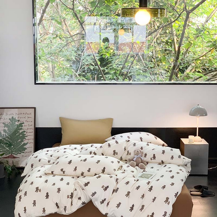 91家纺网 家纺一手货源 找家纺 源启生活 2025秋冬新款A类全棉针织棉活性印染四件套 围巾熊