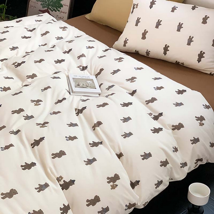 91家纺网 家纺一手货源 找家纺 源启生活 2025秋冬新款A类全棉针织棉活性印染四件套 围巾熊