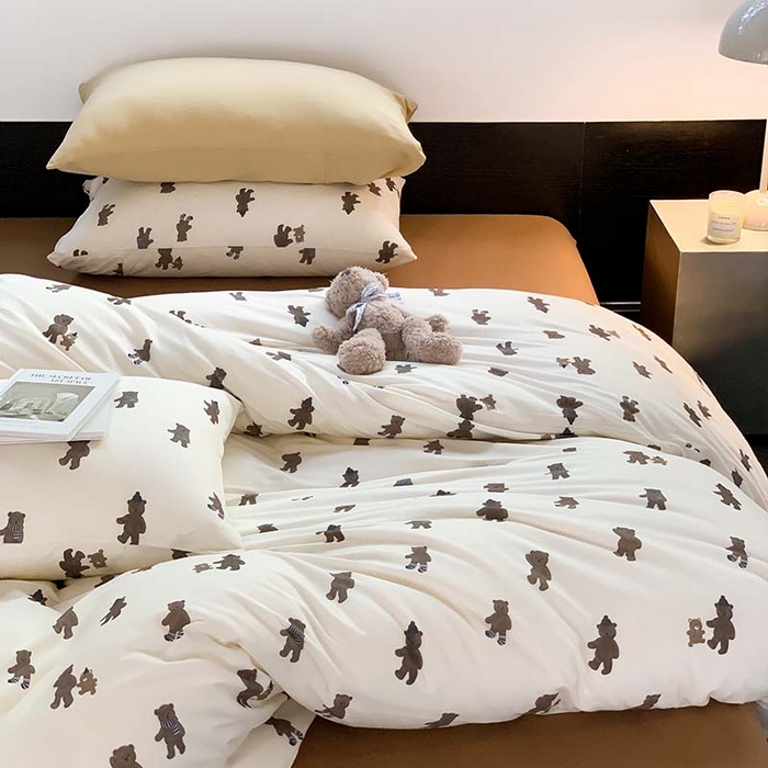 91家纺网 家纺一手货源 找家纺 源启生活 2025秋冬新款A类全棉针织棉活性印染四件套 围巾熊