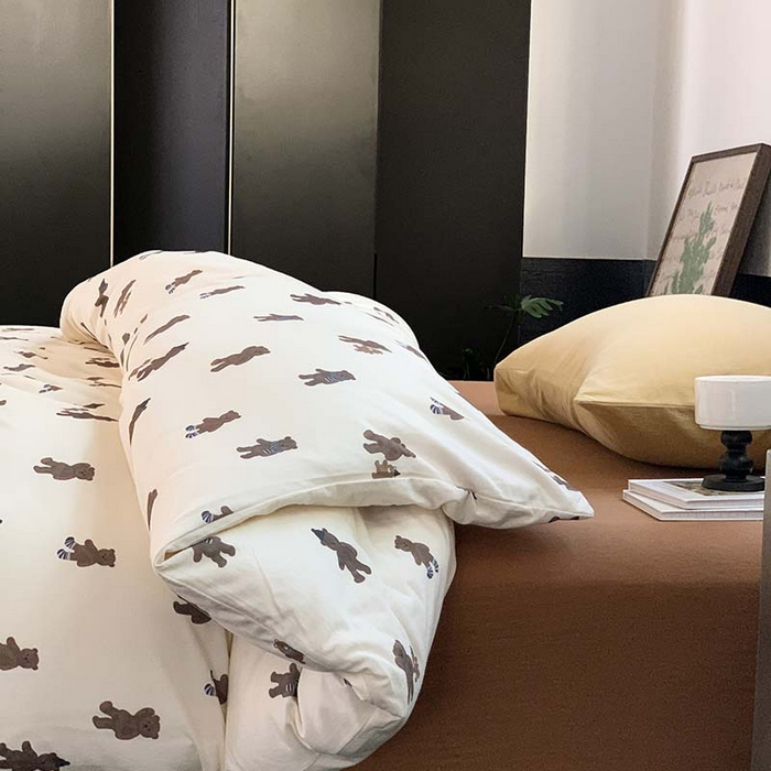 91家纺网 家纺一手货源 找家纺 源启生活 2025秋冬新款A类全棉针织棉活性印染四件套 围巾熊