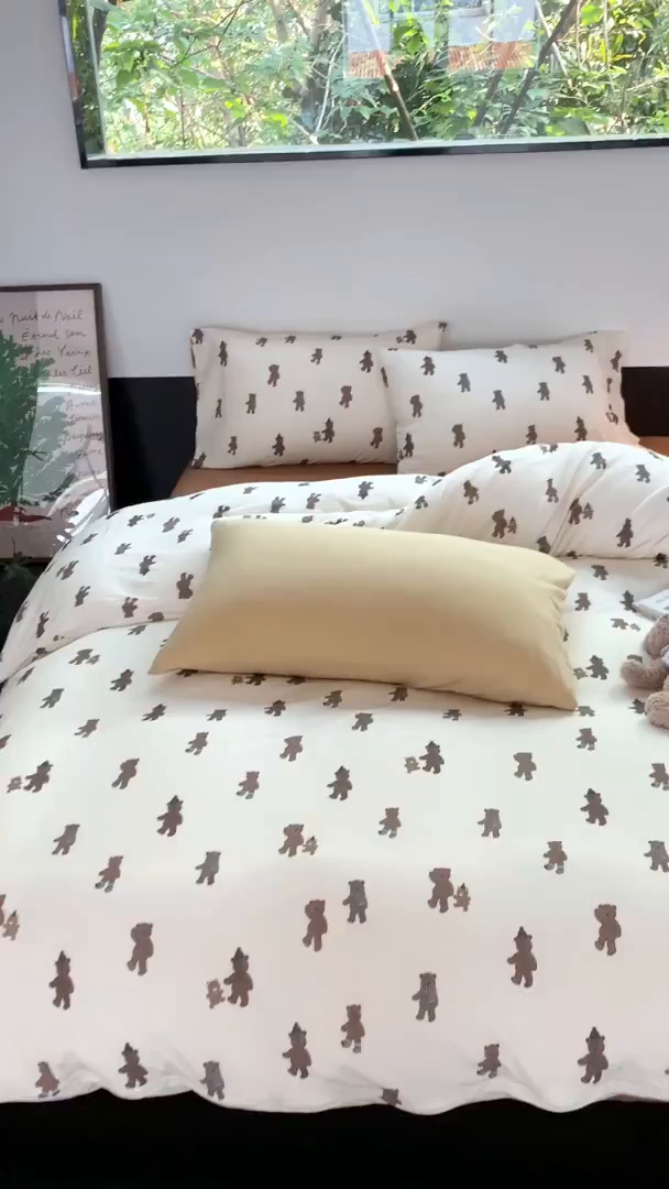 91家纺网 家纺一手货源 找家纺 源启生活 2025秋冬新款A类全棉针织棉活性印染四件套 围巾熊