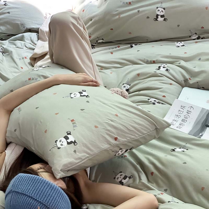 91家纺网 家纺一手货源 找家纺 源启生活 2025秋冬新款A类全棉针织棉活性印染四件套 熊猫生日会