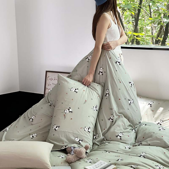 91家纺网 家纺一手货源 找家纺 源启生活 2025秋冬新款A类全棉针织棉活性印染四件套 熊猫生日会