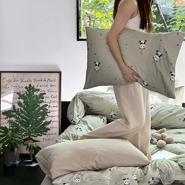 91家纺网 家纺一手货源 找家纺 源启生活 2025秋冬新款A类全棉针织棉活性印染四件套 熊猫生日会