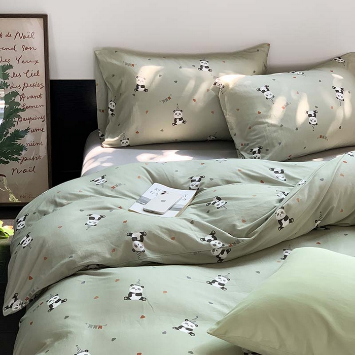 91家纺网 家纺一手货源 找家纺 源启生活 2025秋冬新款A类全棉针织棉活性印染四件套 熊猫生日会