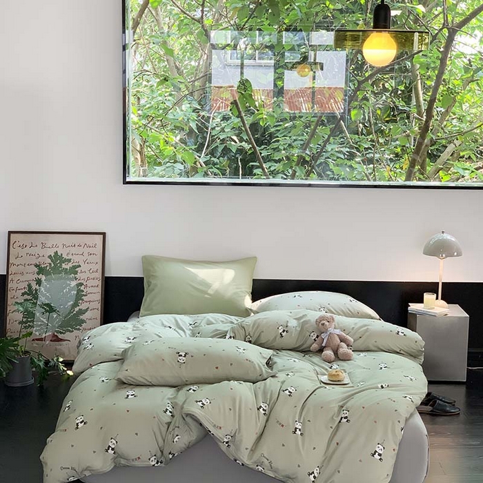 91家纺网 家纺一手货源 找家纺 源启生活 2025秋冬新款A类全棉针织棉活性印染四件套 熊猫生日会