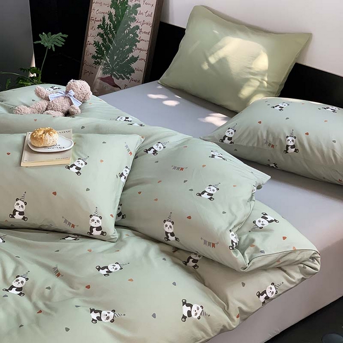 91家纺网 家纺一手货源 找家纺 源启生活 2025秋冬新款A类全棉针织棉活性印染四件套 熊猫生日会