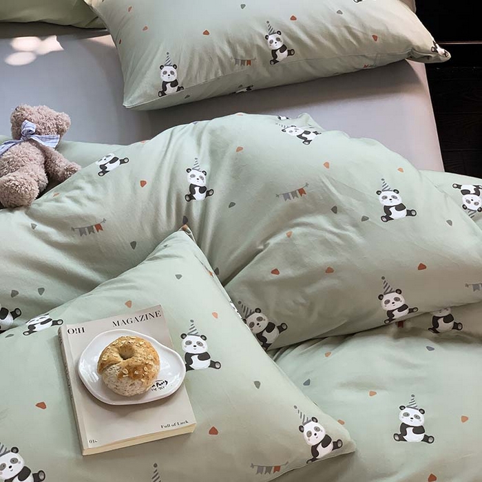 91家纺网 家纺一手货源 找家纺 源启生活 2025秋冬新款A类全棉针织棉活性印染四件套 熊猫生日会