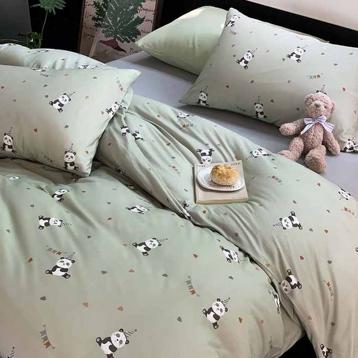 91家纺网 家纺一手货源 找家纺 源启生活 2025秋冬新款A类全棉针织棉活性印染四件套 熊猫生日会